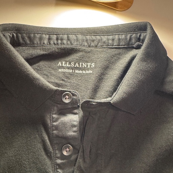 AllSaints Vidal Youth/Teen Polo Shirt Regular Fit Short Sleeve Black Size M - Picture 4 of 10